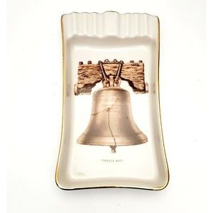 VTG Ridgewood China Liberty Bell Ashtray White w Gilded Trim USA Made VGUC!